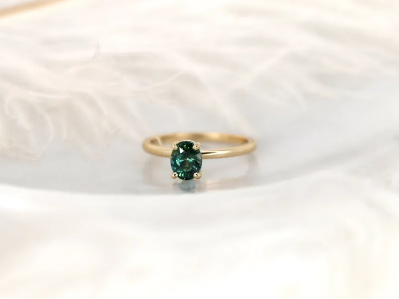 1.32ct Ready to Ship Dakota 14kt Gold Teal Sapphire Oval Solitaire Ring vy 8