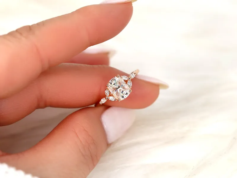 1.50ct Geneva 8x6mm 14kt Moissanite Diamond Cushion Cluster Ring vy 2