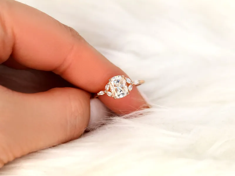 1.50ct Geneva 8x6mm 14kt Moissanite Diamond Cushion Cluster Ring vy 6