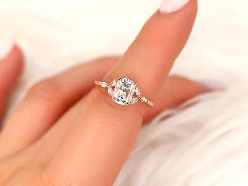 1.50ct Geneva 8x6mm 14kt Moissanite Diamond Cushion Cluster Ring vy 5