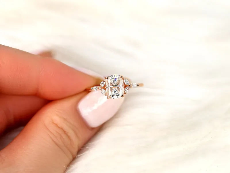 1.50ct Geneva 8x6mm 14kt Moissanite Diamond Cushion Cluster Ring vy 3