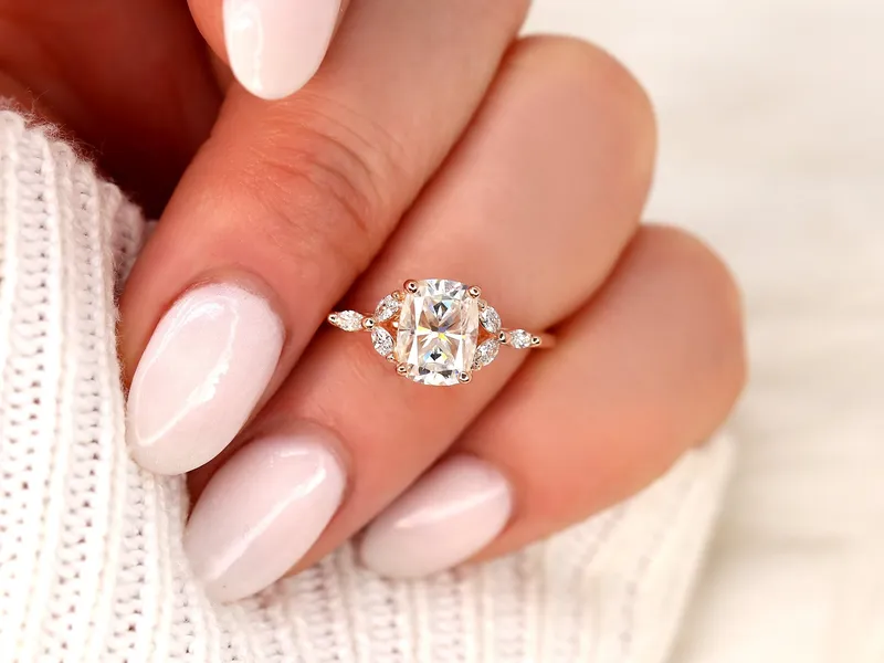 1.50ct Geneva 8x6mm 14kt Moissanite Diamond Cushion Cluster Ring diamond cushion cut engagement ring