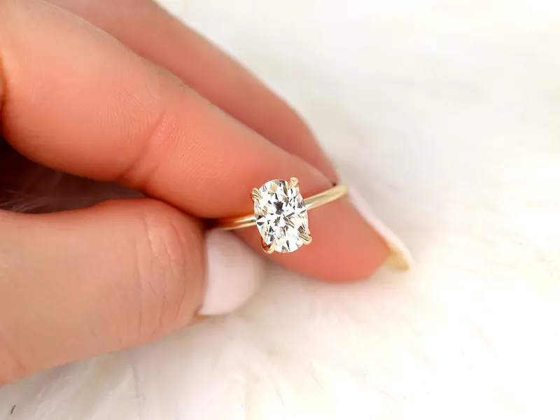 2.50ct Phoebe 10x7mm 14kt Moissanite Unique Dainty Oval Solitaire Ring vy 6