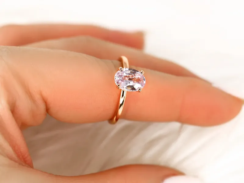 1.84ct Ready to Ship Dakota 14kt Rose Gold Blush Sapphire Oval Solitaire Ring view 2