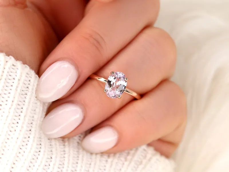 1.84ct Ready to Ship Dakota 14kt Rose Gold Blush Sapphire Oval Solitaire Ring sapphire oval cut engagement ring