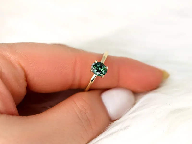1.32ct Ready to Ship Dakota 14kt Gold Teal Sapphire Oval Solitaire Ring vy 5
