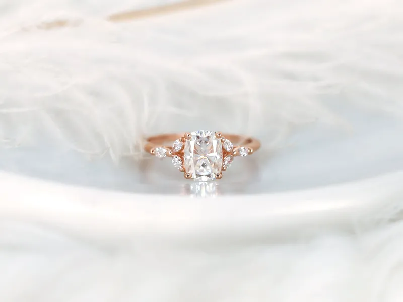 1.50ct Geneva 8x6mm 14kt Moissanite Diamond Cushion Cluster Ring vy 8