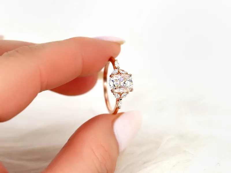1.50ct Geneva 8x6mm 14kt Moissanite Diamond Cushion Cluster Ring vy 7