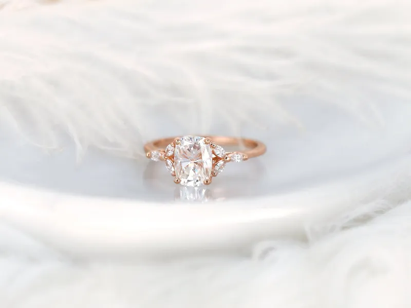 1.50ct Geneva 8x6mm 14kt Moissanite Diamond Cushion Cluster Ring vy 9