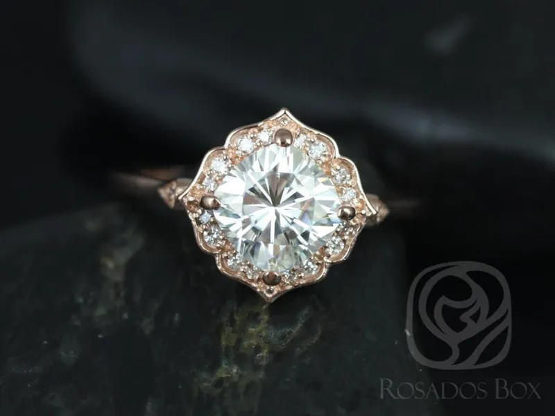 1.70ct Lily 7mm 14kt Rose Gold Moissanite Diamond WITHOUT Milgrain Art Deco Kite Set Cushion Halo Engagement Ring,Unique Ring vy 2