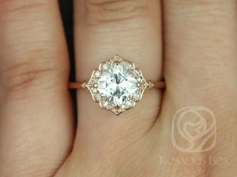 1.70ct Lily 7mm 14kt Rose Gold Moissanite Diamond WITHOUT Milgrain Art Deco Kite Set Cushion Halo Engagement Ring,Unique Ring vy 4