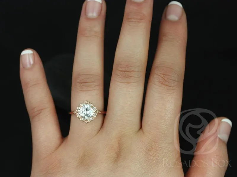 1.70ct Lily 7mm 14kt Rose Gold Moissanite Diamond WITHOUT Milgrain Art Deco Kite Set Cushion Halo Engagement Ring,Unique Ring vy 5