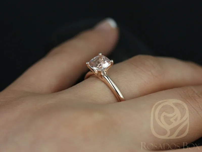 Ready to ship Albina 6mm 14kt Rose Gold Morganite Petite Tulip Cushion Solitaire Engagement Ring vy 5