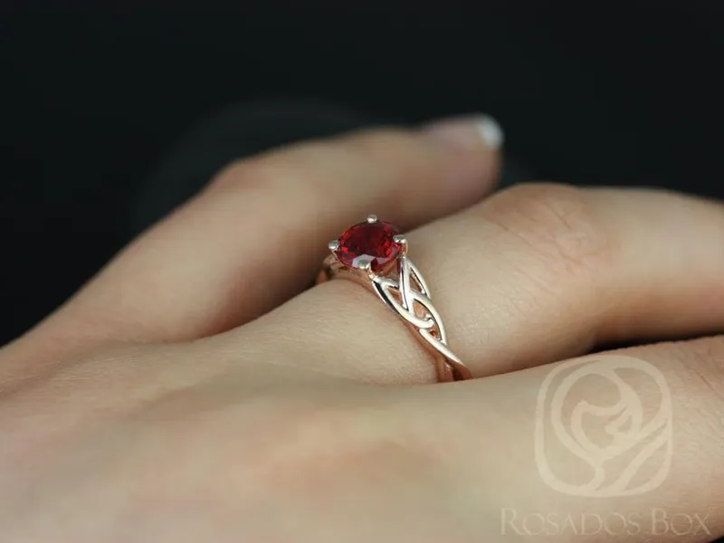 Cassidy 6mm 14kt Solid Rose Gold Round Ruby Celtic Love Knot Triquetra Engagement Ring vy 3