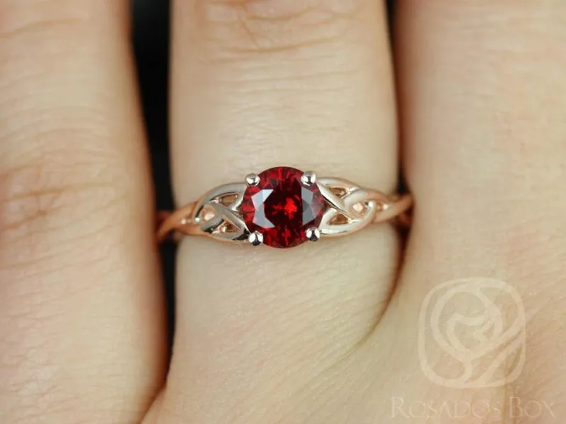 Cassidy 6mm 14kt Solid Rose Gold Round Ruby Celtic Love Knot Triquetra Engagement Ring vy 4