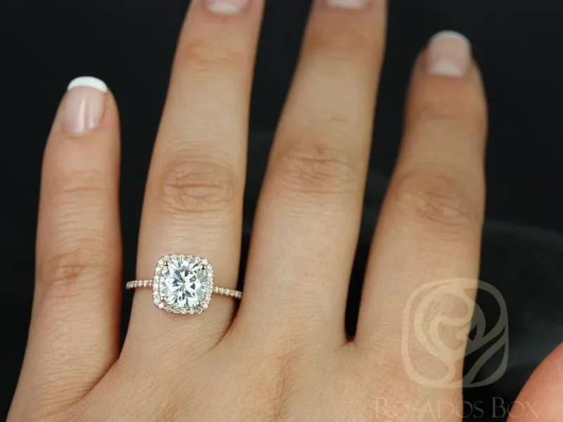 2ct Catalina 7.5mm 14kt Rose Gold Moissanite Diamond Dainty Minimalist Cushion Halo Ring view 5