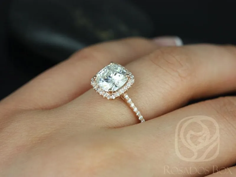 2ct Catalina 7.5mm 14kt Rose Gold Moissanite Diamond Dainty Minimalist Cushion Halo Ring view 4