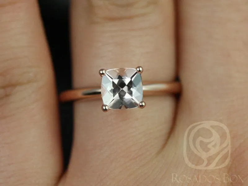 Ready to ship Albina 6mm 14kt Rose Gold Morganite Petite Tulip Cushion Solitaire Engagement Ring vy 3