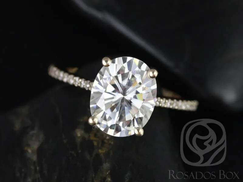 3ct Blake 10x8mm 14kt Gold NEO Moissanite Diamond Cathedral Oval Solitaire Ring vy 4
