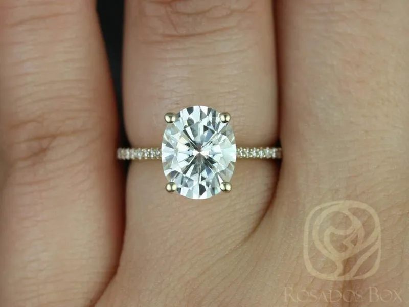 3ct Blake 10x8mm 14kt Gold NEO Moissanite Diamond Cathedral Oval Solitaire Ring vy 6