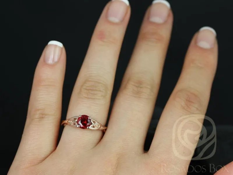 Cassidy 6mm 14kt Solid Rose Gold Round Ruby Celtic Love Knot Triquetra Engagement Ring vy 2