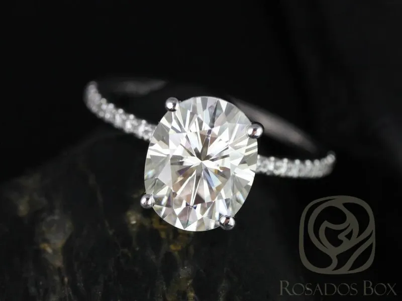 3ct Darcy 10x8mm 14kt Gold NEO Moissanite Diamond Dainty Pave Oval Solitaire Ring vy 6