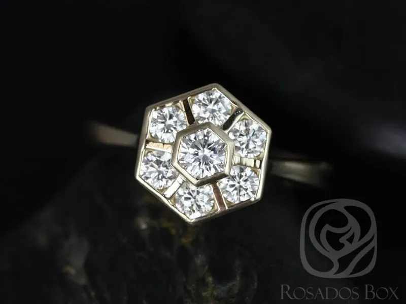 Mosaic Grande 14kt Gold WITHOUT Milgrain Diamond Hexagon Cluster Ring vy 4