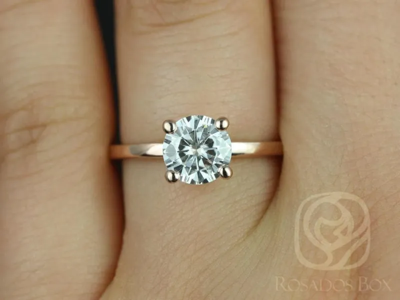 1.20ct Ella 7mm 14kt Gold NEO Moissanite Dainty Round Solitaire Ring view 4
