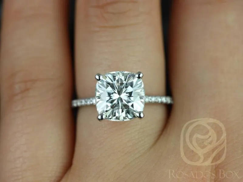 3.30ct Heidi 9mm 14kt White Gold Moissanite Diamond Basket Cushion Solitaire Ring vy 2
