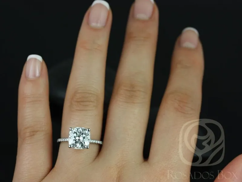 3.30ct Heidi 9mm 14kt White Gold Moissanite Diamond Basket Cushion Solitaire Ring vy 3