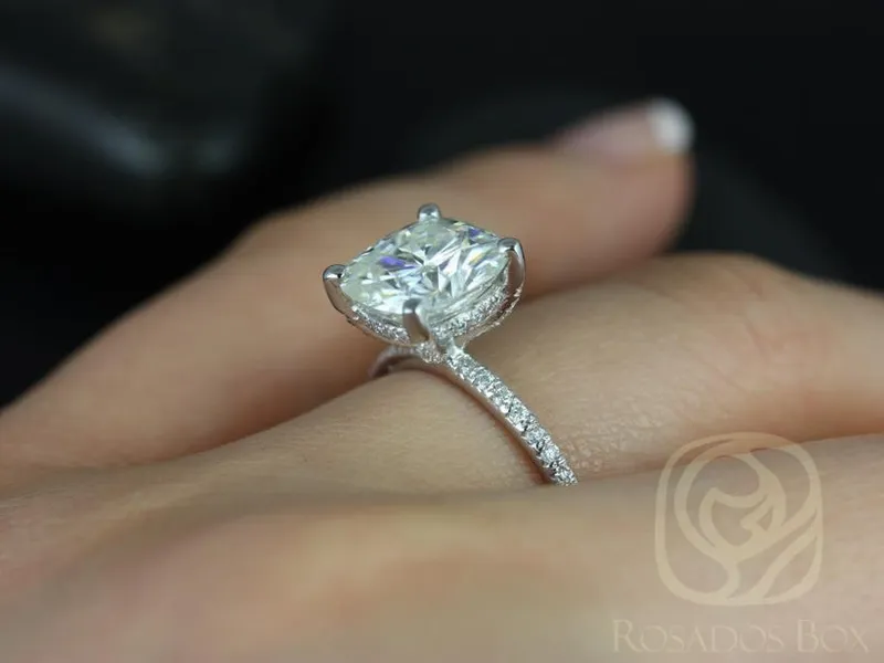 3.30ct Heidi 9mm 14kt White Gold Moissanite Diamond Basket Cushion Solitaire Ring diamond cushion cut engagement ring