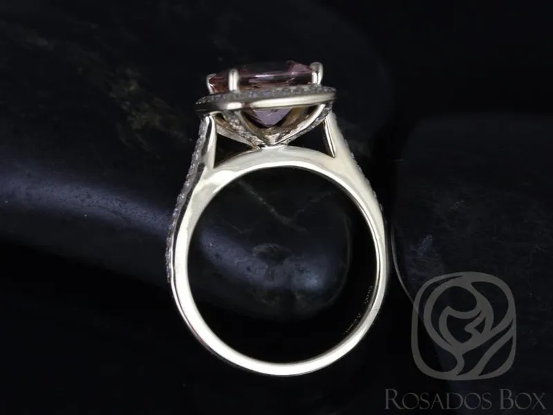 Ready to Ship Hollie 9mm 14kt WHITE Gold Cushion Morganite and Diamonds Halo Engagement Ring view 2