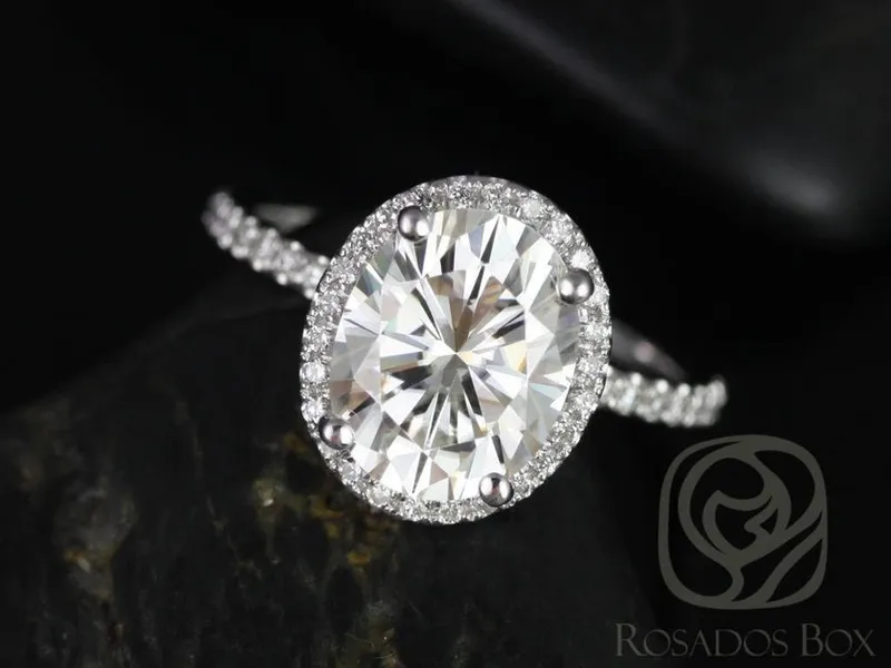 3ct Federella 10x8mm 14kt Moissanite Diamond Dainty Oval Halo Ring view 3