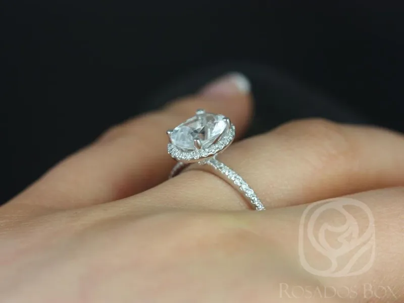 2ct Ready to Ship Jessica 9x7mm 14kt ROSE Gold Moissanite Diamond Dainty Oval Halo Ring view 7