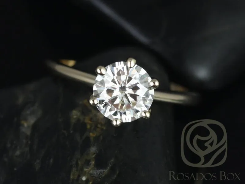 1.50ct Skinny Webster 7.5mm 14kt Gold Moissanite Six Prong Round Solitaire Ring view 3