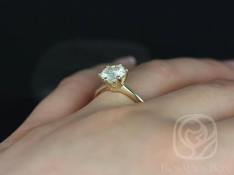 1.50ct Skinny Webster 7.5mm 14kt Gold Moissanite Six Prong Round Solitaire Ring view 2