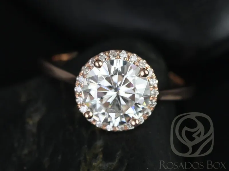 2.25ct Shannon 8.5mm 14kt Gold Moissanite Diamond Round Halo Ring vy 3