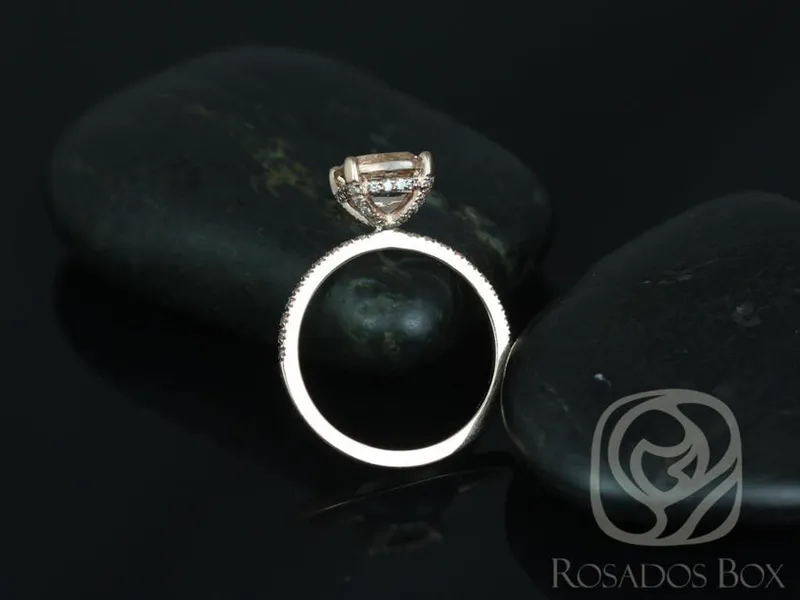 Ready to Ship Heidi 8mm 14kt Rose Gold Morganite Diamond Basket Cushion Solitaire Ring view 2