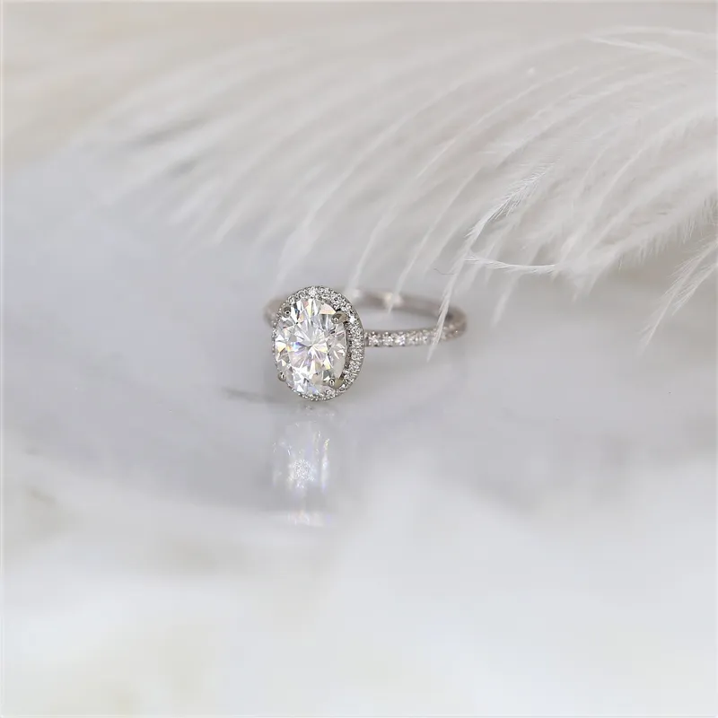 2ct Jessica 9x7mm 14kt Moissanite Diamonds Dainty Oval Halo Ring vy 6