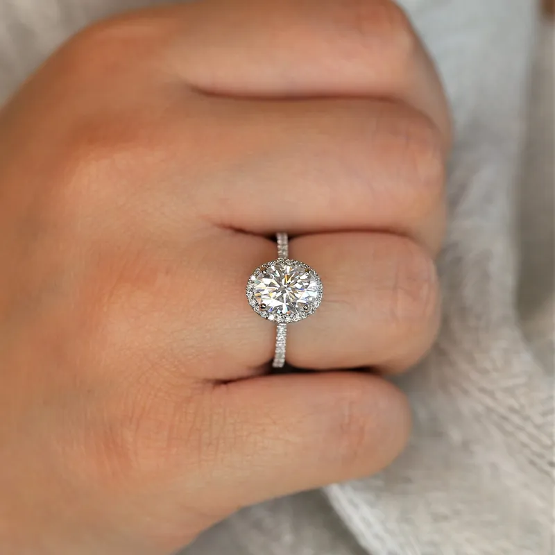 2ct Jessica 9x7mm 14kt Moissanite Diamonds Dainty Oval Halo Ring vy 3