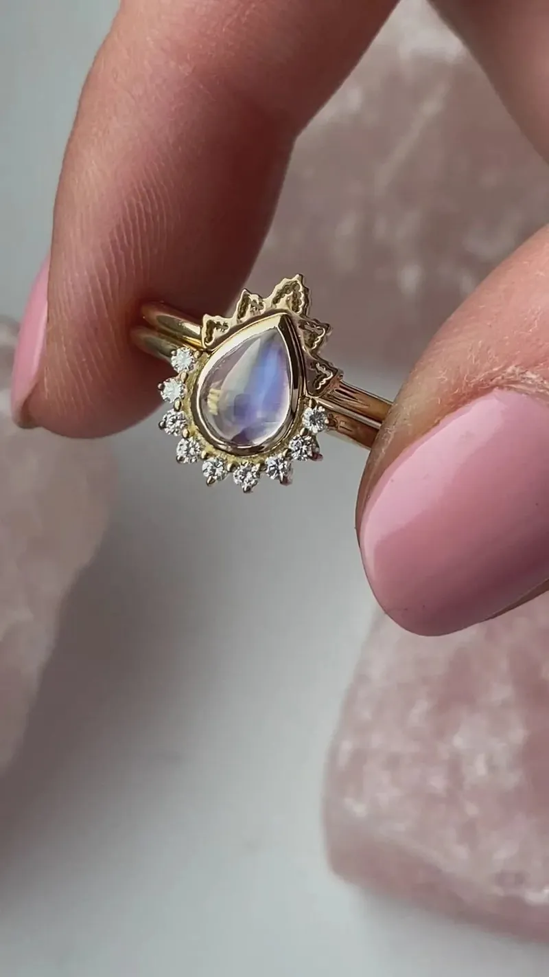 Ulysses Pear Moonstone Diamond Ring Set view 11