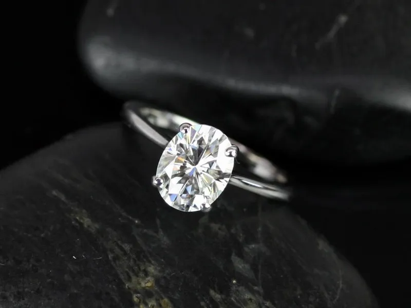2ct Skinny Lois 9x7mm 14kt Moissanite Oval Solitaire Ring view 4