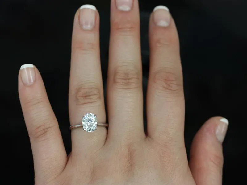 2ct Skinny Lois 9x7mm 14kt Moissanite Oval Solitaire Ring view 2