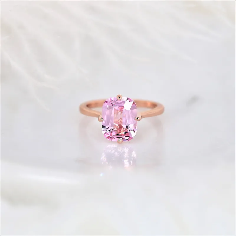 3.77ct Extra Low Roux 14kt Rose Gold Pink Spinel Compass Set Emerald Solitaire Ring vy 4