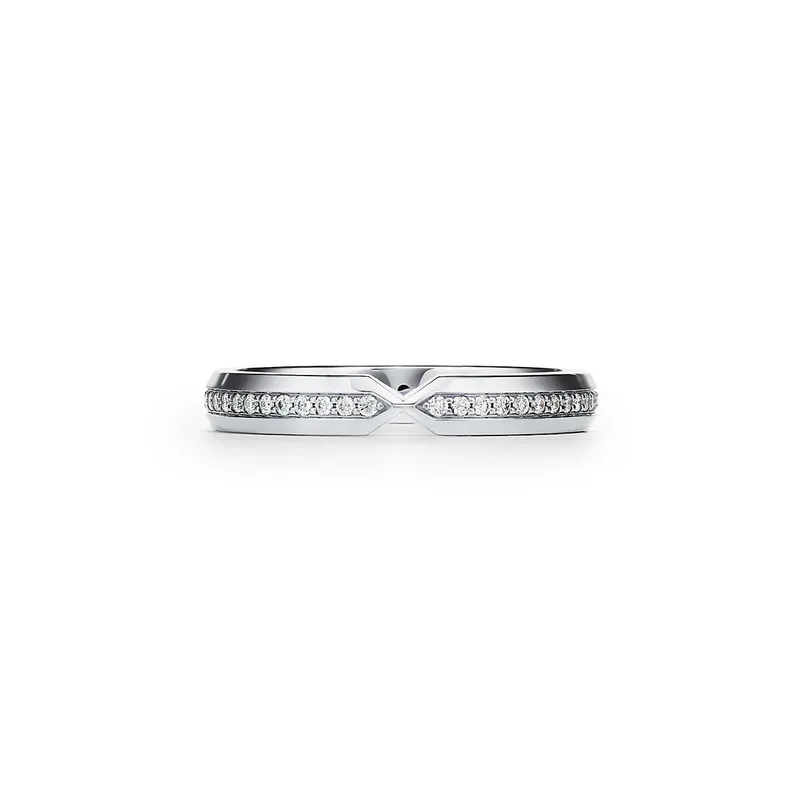 The Tiffany® Setting Diamond Nesting Narrow Band Ring round cut engagement ring in platinum