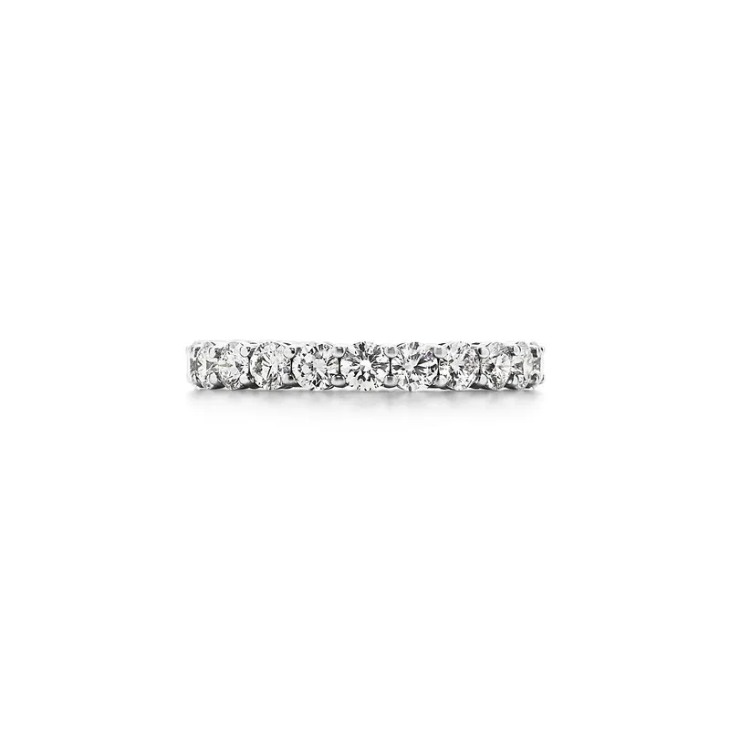Tiffany Forever Band Ring in Platinum with a Full Circle of Diamonds, 3 mm Wide round cut engagement ring in platinum