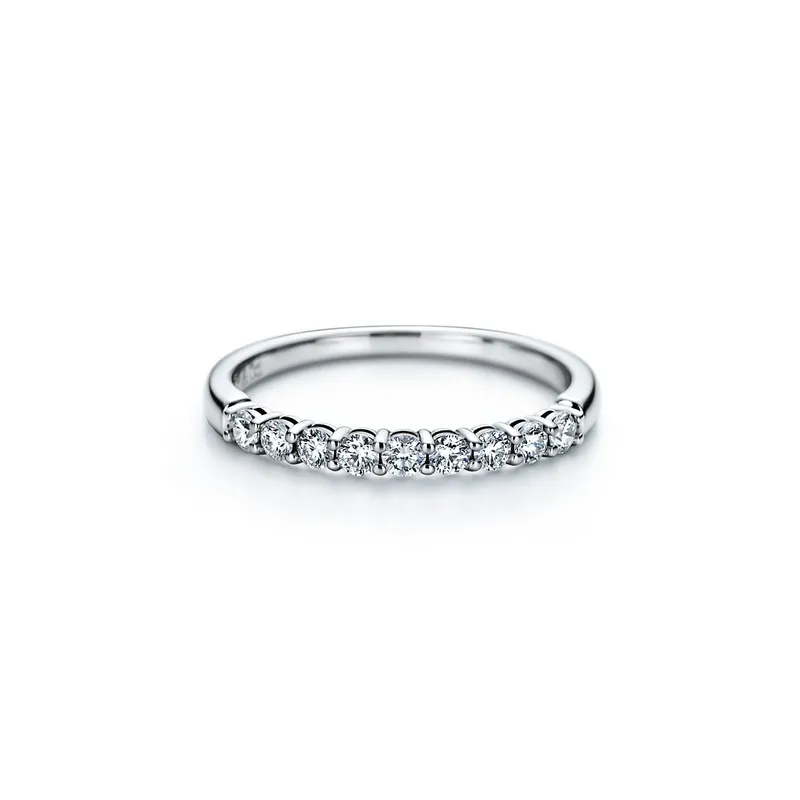 Tiffany Forever Band Ring in Platinum with a Half-circle of Diamonds, 2.2 mm round cut engagement ring in platinum