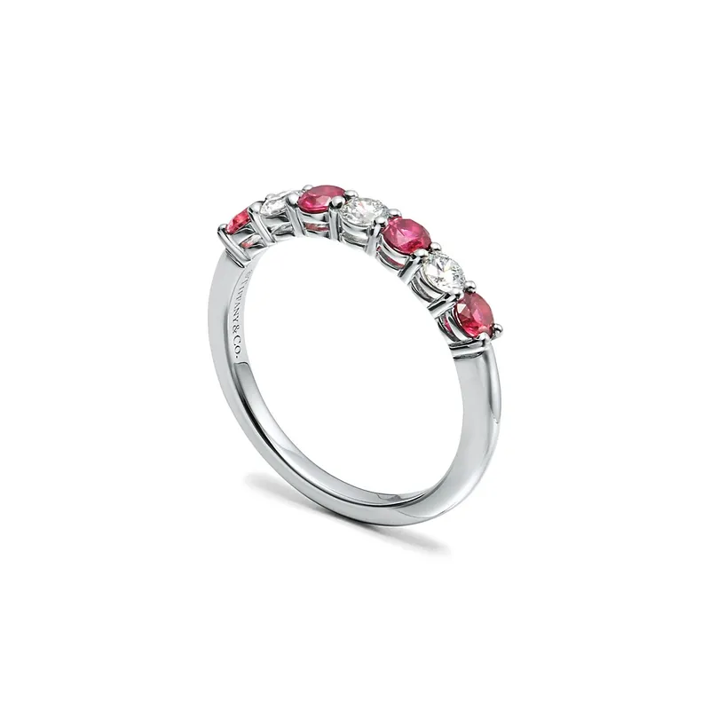 Tiffany Forever Band Ring in Platinum with a Half-circle of Rubies & Diamonds view 3