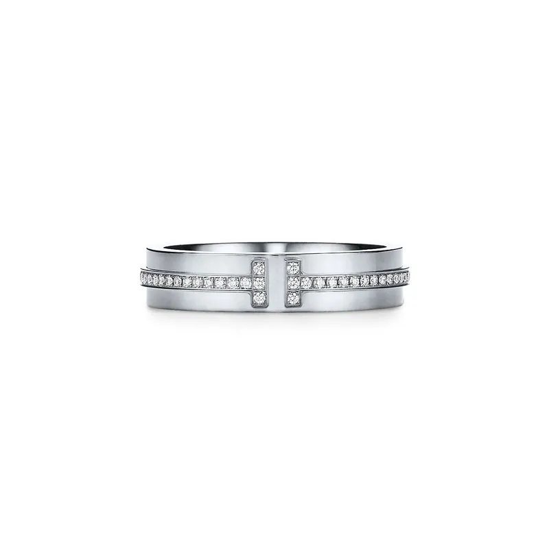 Tiffany T Narrow Diamond Ring in 18k White Gold diamond round cut engagement ring