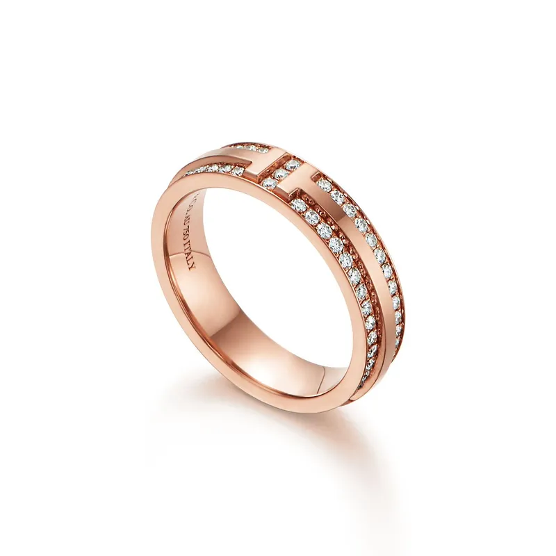 Tiffany T Narrow Pavé Diamond Ring in 18k Rose Gold view 6